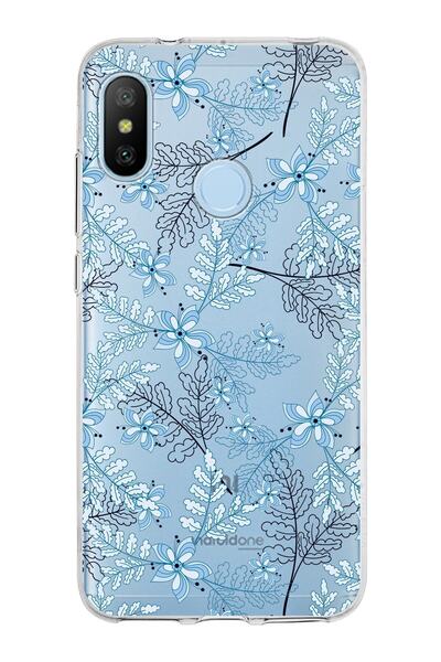 PrintiFy Xiaomi Mi A2 Lite Uyumlu Kapak Floral Mavi Tasarımlı Şeffaf Silikon ...