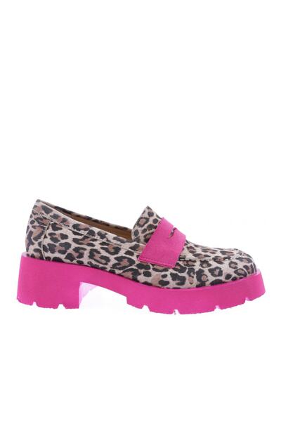 DGN Thick Sole Loafer Women's Shoes Leopard Fuchsia Leather 41263184
