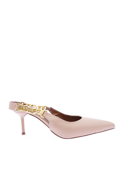 DGN Women's Pointed Toe Chain Accessory Thin Heeled Shoes Dark Nude 285621085
