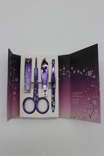 Kartopu Small Size Purple Manicure Set, Nail Clipper, Manicure Scissors, Nail Clip, Tweezers