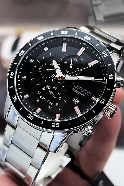 Ferrucci Function Men's Wristwatch 3 ATM Waterproof Silver Color Steel Strap + Bracelet Elg583