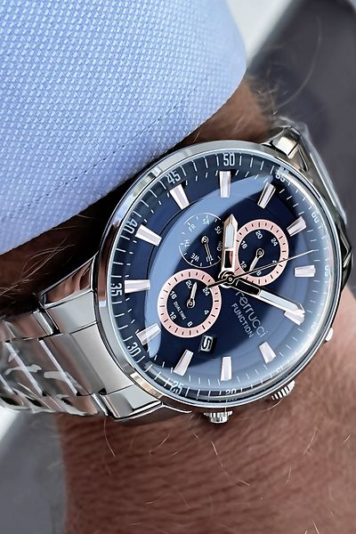 Ferrucci Function Men's Wristwatch 3 ATM Waterproof Silver Color Steel Strap + Bracelet Elg586