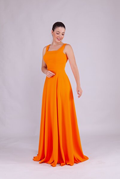 Bidoluelbise Kadın Kare Yaka Kolsuz Maxi Boy Abiye Elbise