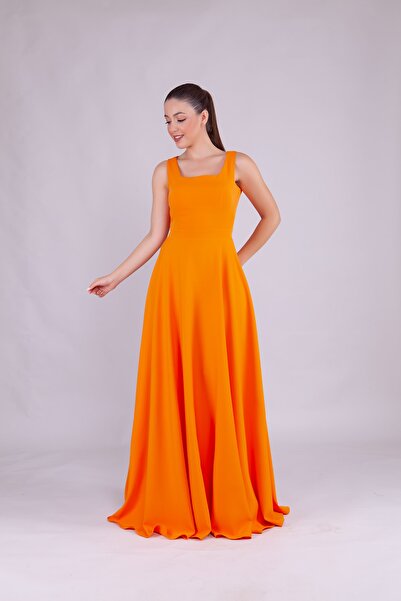 Bidoluelbise Kadın Kare Yaka Kolsuz Maxi Boy Abiye Elbise