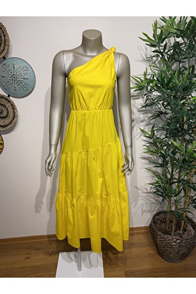 sade boutiqque Tek Kollu Sarı Elbise