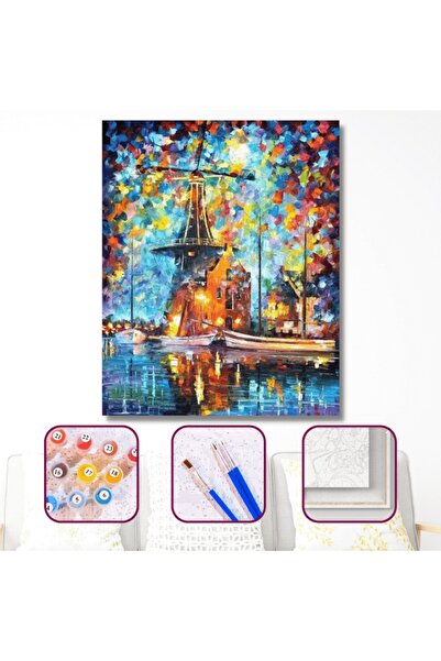 kendinyaphobi Sayılarla Boyama Seti Çerçeveli Kasnaklı Yel Değirmeni  40 x 50 cm
