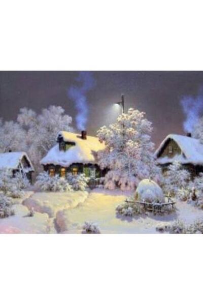 Genel Markalar Sayılarla Boyama Seti Çerçeveli Kasnaklı Karlı Kasaba  40 x 50 cm