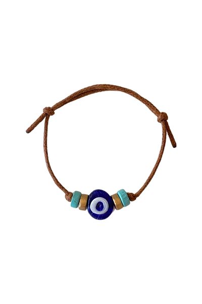 TAKI BY EKİN Dark Blue Glass Evil Eye Beaded, Wooden Beaded Baby/Child/Adult Bracelet