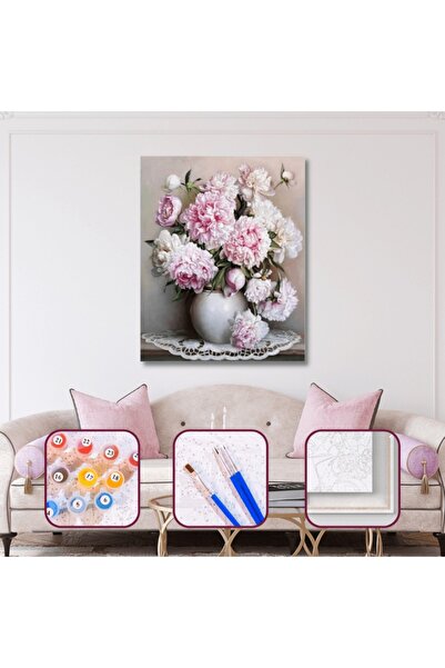 kendinyaphobi Sayılarla Boyama Seti Kasnaklı Beyaz Şakayık 40 X 50 Cm