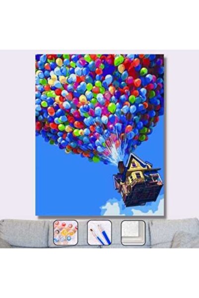 kendinyaphobi Sayılarla Boyama Seti Kasnaklı Uçan Balonlu Ev 40 X 50 Cm