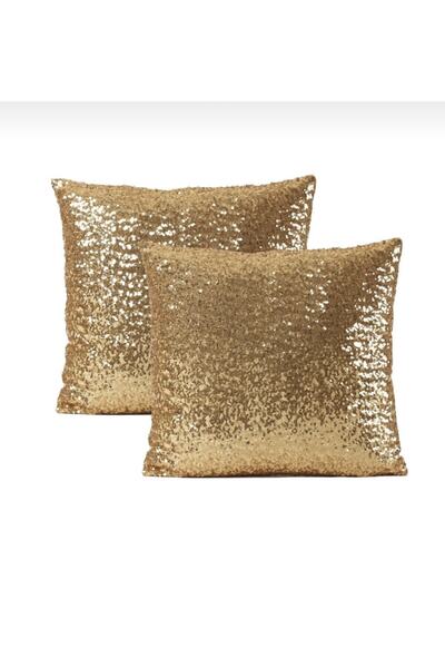 YILMAZHOME غطاء وسادة مزخرف مزين بالترتر مكون من قطعتين - ذهبي
