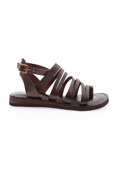 DGN Women's Ankle Sandals with Straps between the Toes Dark Brown Genuine Lea...