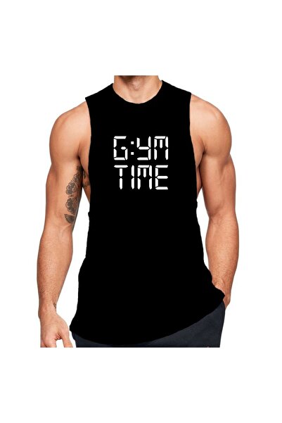 Black İstanbul توب للياقة البدنية بطبعة جيم تايم