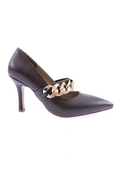 DGN Women's Thick Iron Accessory Thin Heeled Shoes Brown 42212821