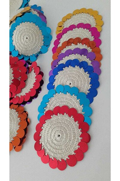 BÜŞRA قهوة محبوكة بالترتر، وهي عبارة عن طبق تقديم Pecete مكون من 6 قطع مصنوع ...