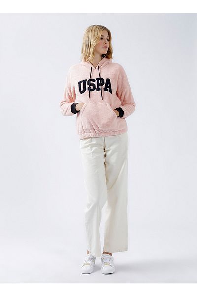 U.S. Polo Assn. Set de pijamale pentru femei cu guler cu glugă, roz simplu