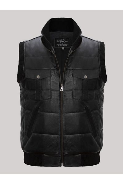 Derimont's Genuine Leather Genuine Leather Black 4 Pocket Men's Vest