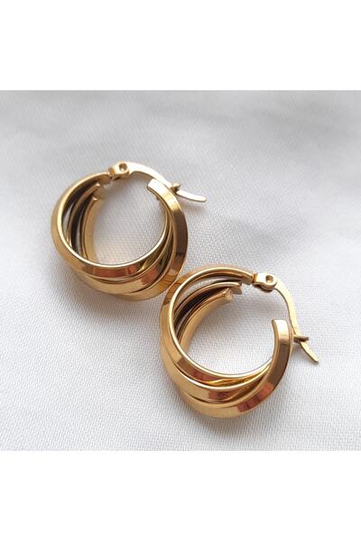 nilüfer takı tasarım Çelik Üç Sıralı Gold Halka Küpe