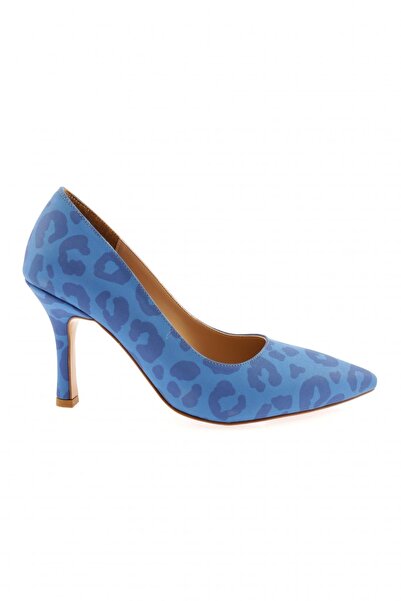 DGN Women's Low-Cut Thin Heeled Shoes Blue Leopard
