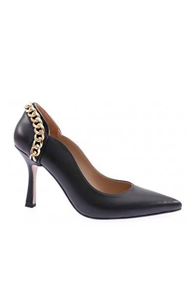 DGN Woman chain detailed pointed toe finger cleavage heeled shoe black 235167...