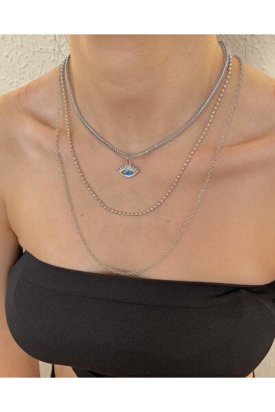 takıtarzım Combination 3 Piece Snake Chain Eye Necklace