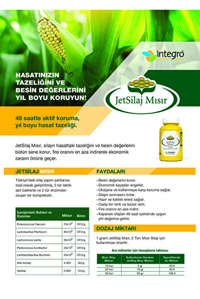 İntegro Jetsilaj Mısır 50 gr (100 Ton Mısr Silajı için Yeterli)