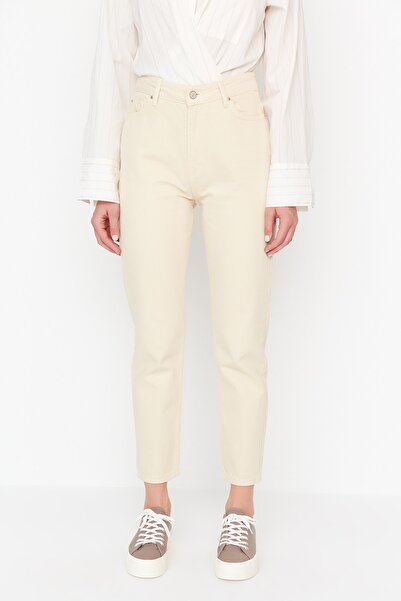 Trendyol Collection Μπεζ πιο βιώσιμο ψηλόμεσο Mom τζιν TWOAW23JE00389