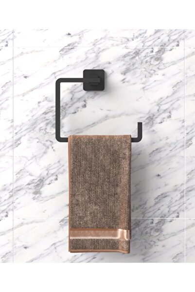 Sas Haus Τετράγωνη ματ μαύρη διπλή κρεμάστρα + θήκη χαρτιού χωρίς καπάκι + στρογγυλή πετσέτα σετ μπάνιου