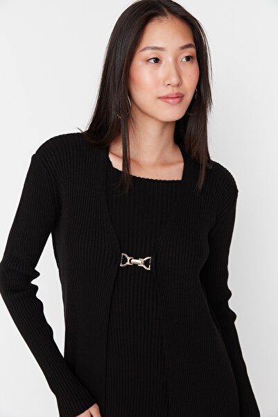 Trendyol Modest Fekete kordbársony ruha-kardigán kötöttáru szett TCTAW23US00118