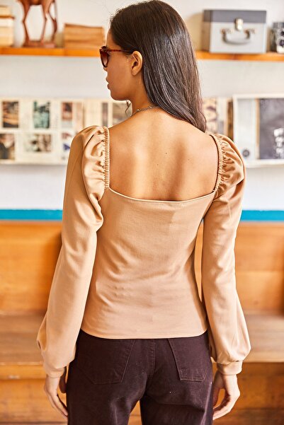 Olalook Γυναικεία μπλούζα με μπαλόνι με μανίκια καμήλα μπροστά BLZ-19001084