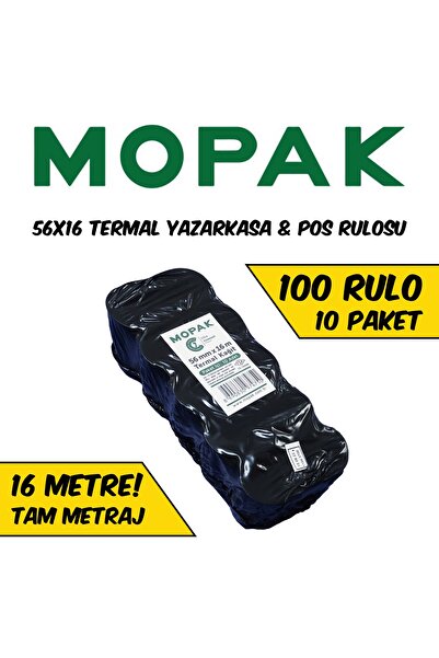 Mopak 56x16 Termal Pos & Yazarkasa Kağıdı 10 Paket (100 Rulo)
