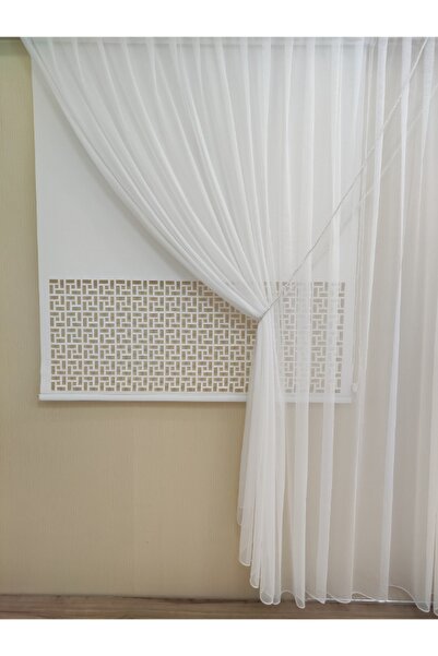 perhal perde ve halı Tek Kanat Yağmur Desenli Ince Keten Dokulu 1-3 Sık Pileli Halatlı Kruvaze Tül Perde
