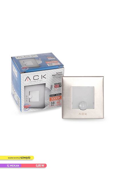 ACK 0.84w Sensor Led Stair-Wall Fixture Square 3000k Daylight