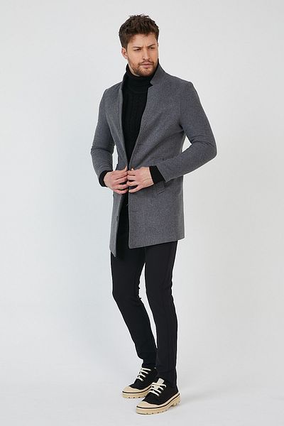 MODAMESTO Ανδρικό Smoked Slim Fit Stand παλτό γιακά