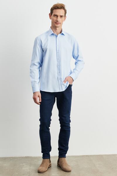 ALTINYILDIZ CLASSICS Pánská světle modrá košile Comfort Fit s klasickým límcem Dobby střihu uvolněného střihu