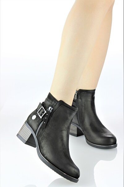 Mammamia Kadın Hakiki Deri Alçak Topuk Günlük Klasik Tarz Kısa Bot