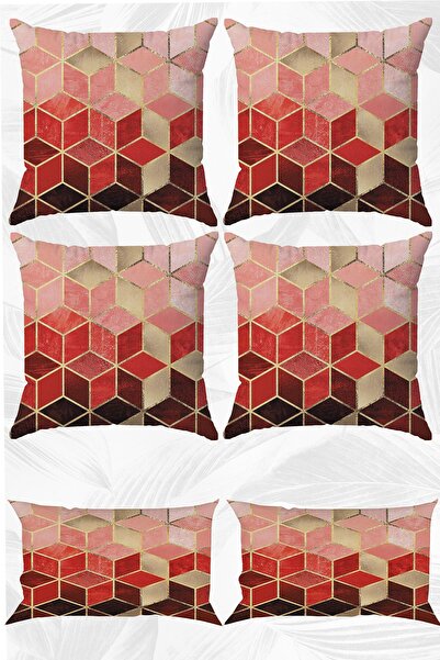 LadiesHome Set de 6 fete de pernă cu mozaic roșu, imprimate pe două fețe, 43x...