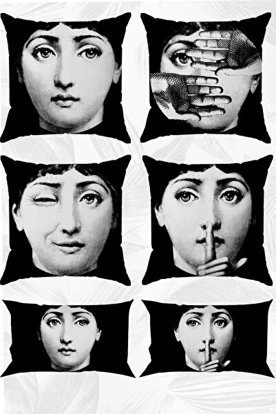 LadiesHome Set de 6 fete de pernă cu temă Fornasetti, imprimate pe două fețe,...