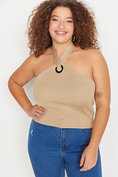 Trendyol Curve Μπλούζα με λεπτομερή πλεκτό καμήλα TBBAW23AF00101