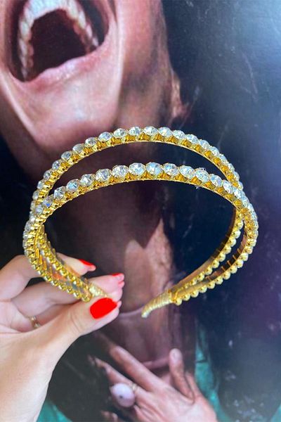 BAHELS Coroană dublă din piatră de cristal din seria specială de aur pentru femei