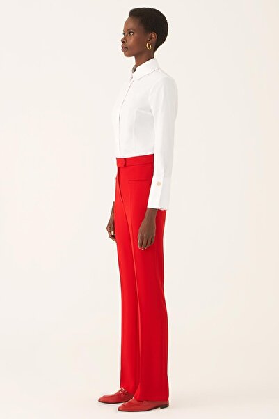Perspective Gray Slim Fit Long Length Red Color Women's Trousers