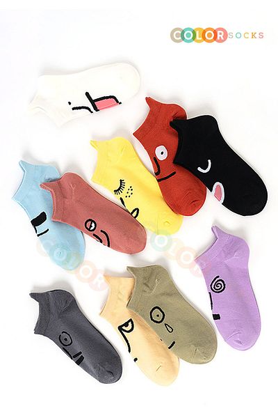 Color Socks 5 чифта дамски големи чорапи Face Expression
