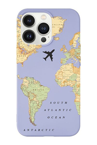 shoptocase Iphone 14 Pro Max Uyumlu Eski Dünya Haritası Tasarımlı Içi Süet La...