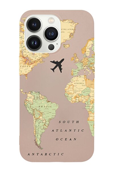shoptocase Iphone 14 Pro Max Uyumlu Eski Dünya Haritası Tasarımlı Içi Süet La...