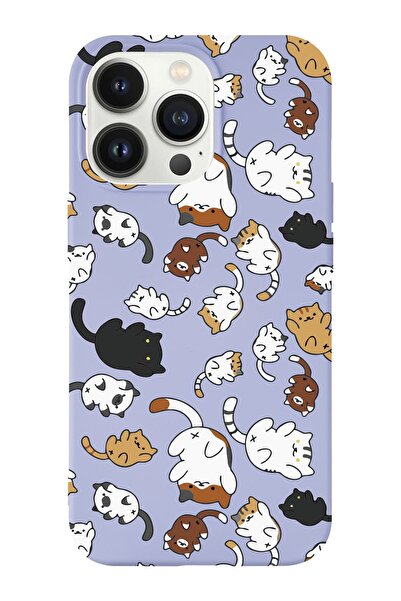 shoptocase Iphone 14 Pro Max Uyumlu Kedicikler Tasarımlı Içi Süet Lansman Tel...