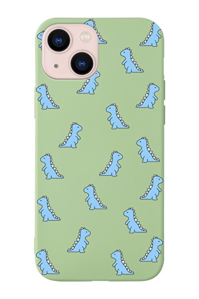 shoptocase Iphone 14 Uyumlu Mavi Dinazor Tasarımlı Içi Süet Lansman Telefon K...