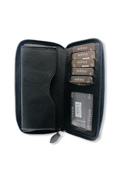 AdaDoğa Mkm Men's Zippered Leather Wallet with Phone Holder