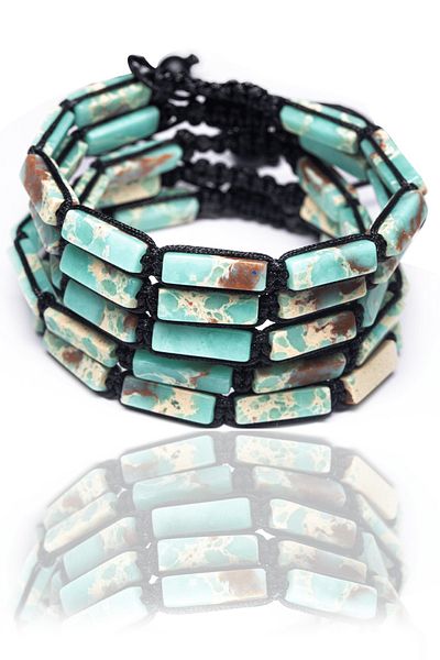 Tesbih Atölyesi Certified Turquoise Beige Varisite Stone Natural Stone Bracelet
