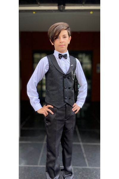 WENA KİDS Children's Vest Suit Shirt Set Patterned Black