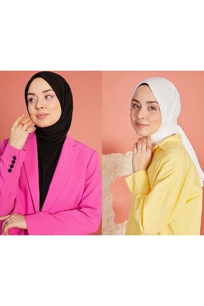 HAR-UM Ticaret شال حجاب نسائي قطن جاز موديل-أسود>أبيض